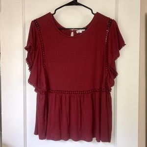 Anthropologie On the Road Red Flutter Tee size L